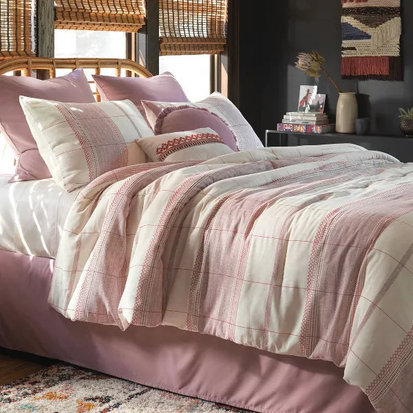 8pc Stripe Boho Comforter Set Mauve - Queen
