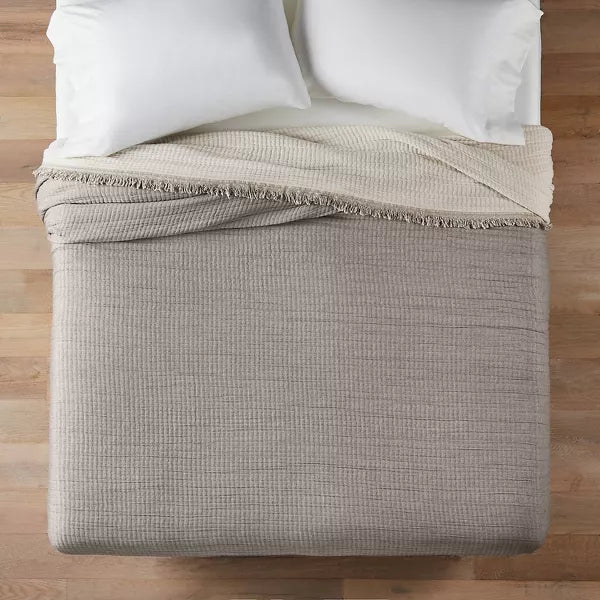 Reversible Textured Cotton Chambray Coverlet - Full/Queen