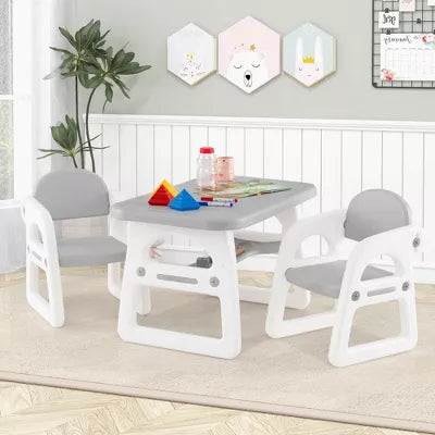 3-Piece Kids Table and Chair Set Toddler Activity Study Desk with Building Blocks