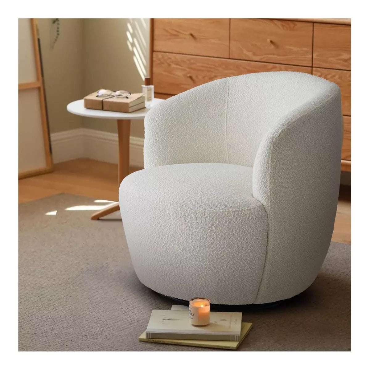 Boucle Swivel Accent Armchair Barrel Chair, SHOWROOM ITEM