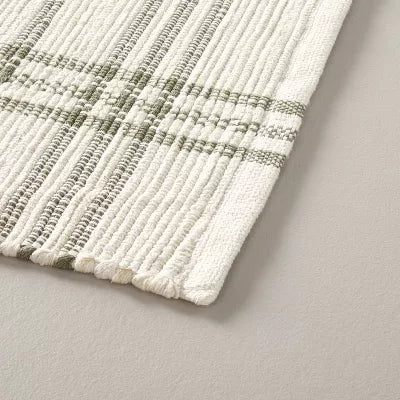 Tri-Stripe Plaid Handmade Woven Area Rug Green/Cream - 7'x10'