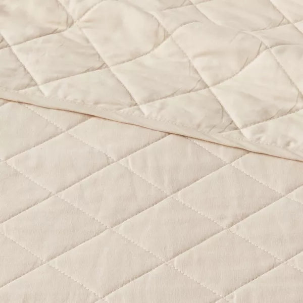 King Diamond Stitch Cotton Linen Quilt Khaki - OEKO-TEX Certified, Midweight Coverlet