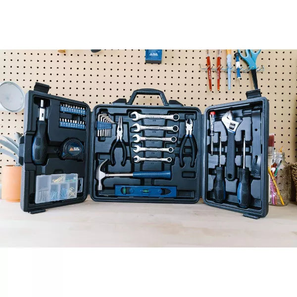 145pc Deluxe Household: Steel & Plastic Hand Tool Set with Pliers, Screwdriver, Wrench, Hammer