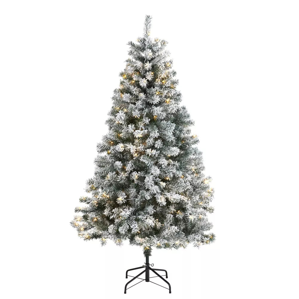 Pre-Lit LED Flocked Rock Springs Spruce Artificial Christmas Tree Clea ...