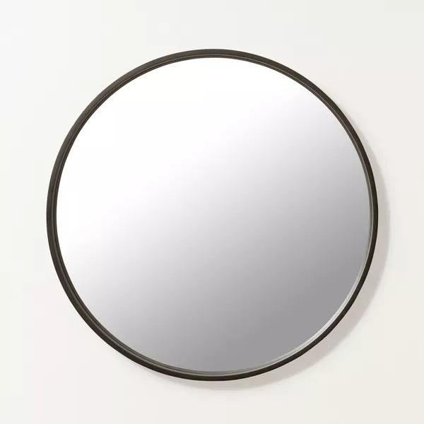 Round Wood Framed Wall Mirror