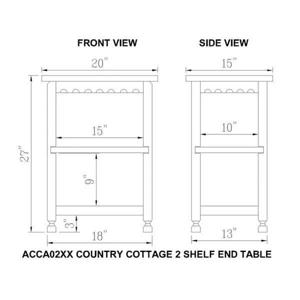 Country Cottage 2 Shelf Wood End Table Antique Finish