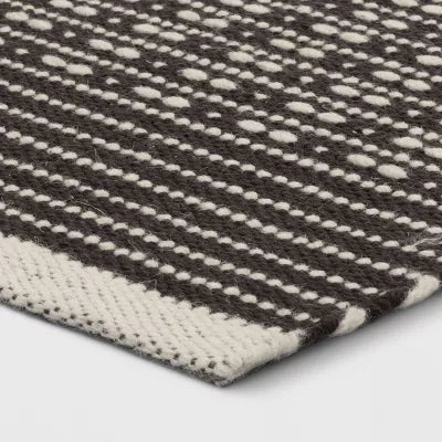 Hand Woven Cotton/Wool Runner Black - Stripe Pattern, Indoor Flat Pile, Kitchen Runner Rug