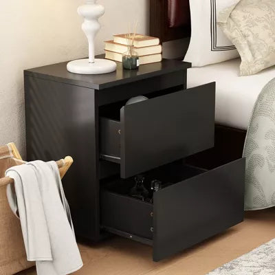 Black Double - Drawer Nightstand Set for Bedroom: Modern - Designed Bedside Dresser