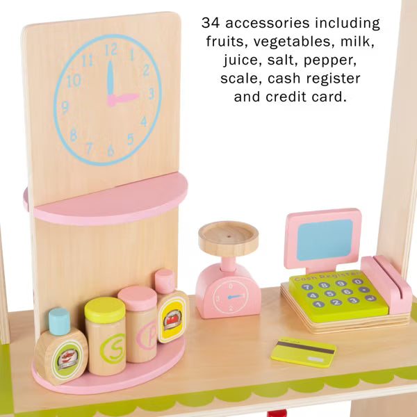 Kids Fresh Market Selling Stand - Wooden Grocery Store Playset by Toy Time