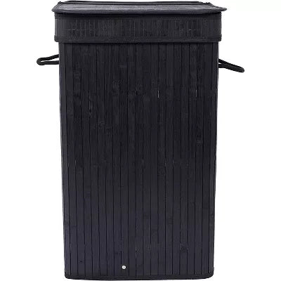 Bamboo Square Laundry Hamper with Lid and Cloth Liner - Black