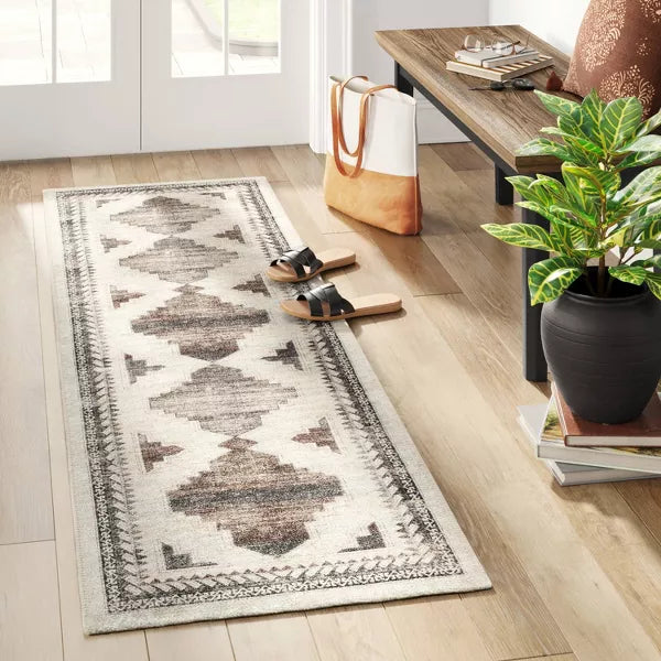 Cromwell Washable Printed Persian Style Rug Tan 2'x7'