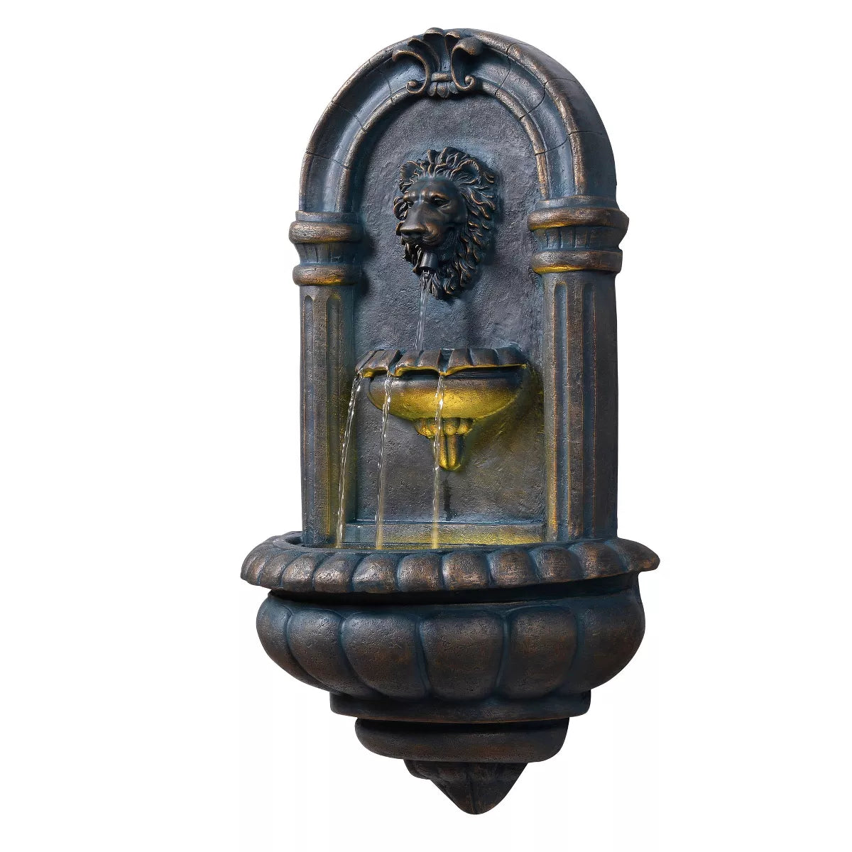 2-Tier Lion Head Stone Waterfall Fountain Antique Copper