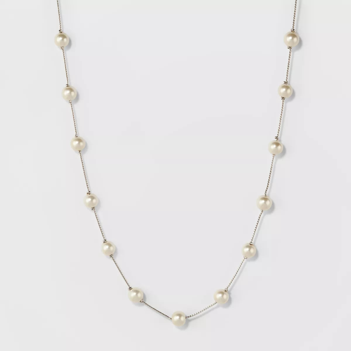 Short Faux Pearl Chain Necklace, final cut