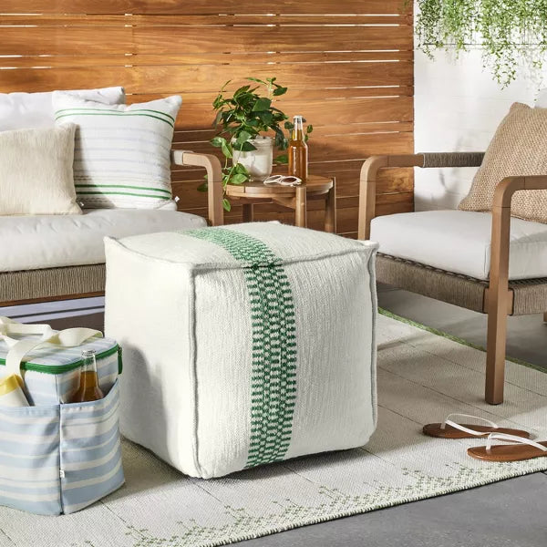 Checkered Stripe Indoor/Outdoor Ottoman Pouf