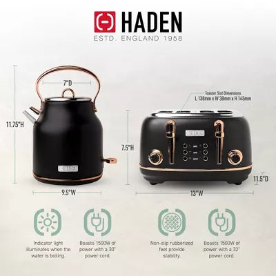 Heritage Stainless Steel Electric Water Kettle, Black & Copper