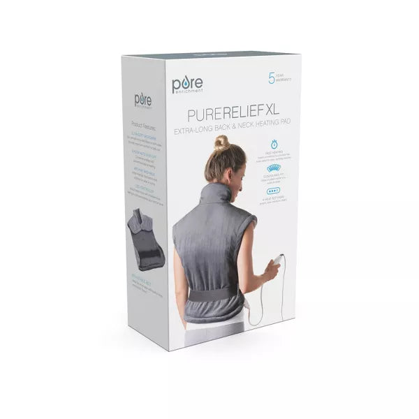 PureRelief XL Extra-Long Back and Neck Heating Pad -  Gray