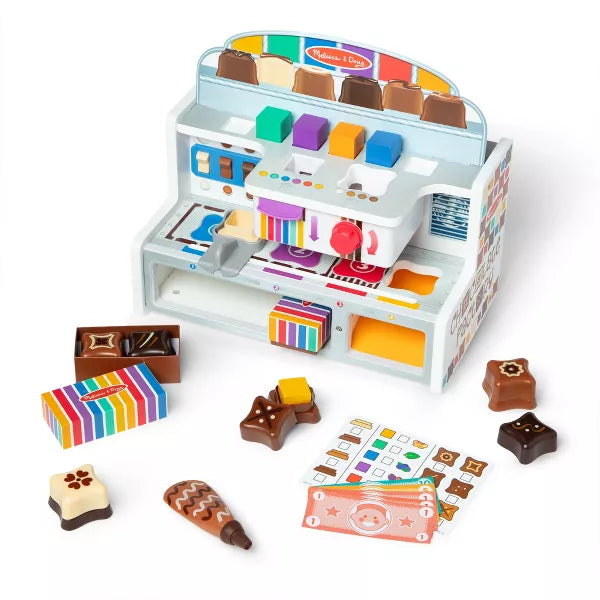 Wooden Chocolate Factory Pretend Play Set, Play Food Candy Maker for Boys and Girls