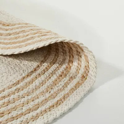 Round Multi Stripe Braided Jute Area Rug Cream/Tan - Textured, Earthy Look, Indoor Use