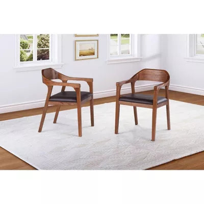 Set of 2 Rasmus Dining Armchairs Brown/Chestnut - Boraam: Upholstered, Faux Leather, Mid-Century Modern