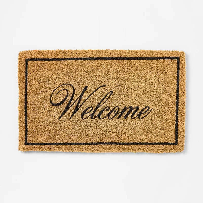 'Welcome' Coir Doormat Natural: Outdoor Front Mat, High Pile