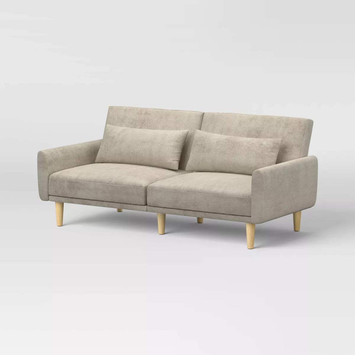 72" Mid Century Modern Futon Sofa - Taupe Corduroy SHOWROOM ITEM
