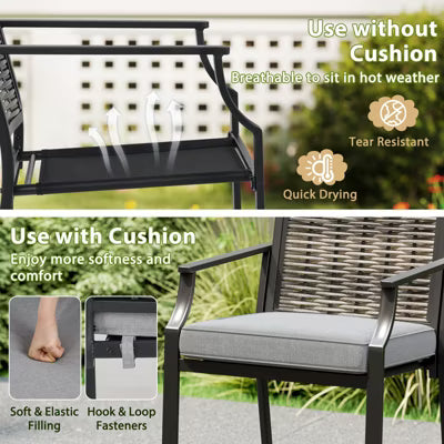 Patio Bar Stools Set of 4 w/ Armrest Fabric Seat & Heavy-Duty Metal Frame 2-BOXES