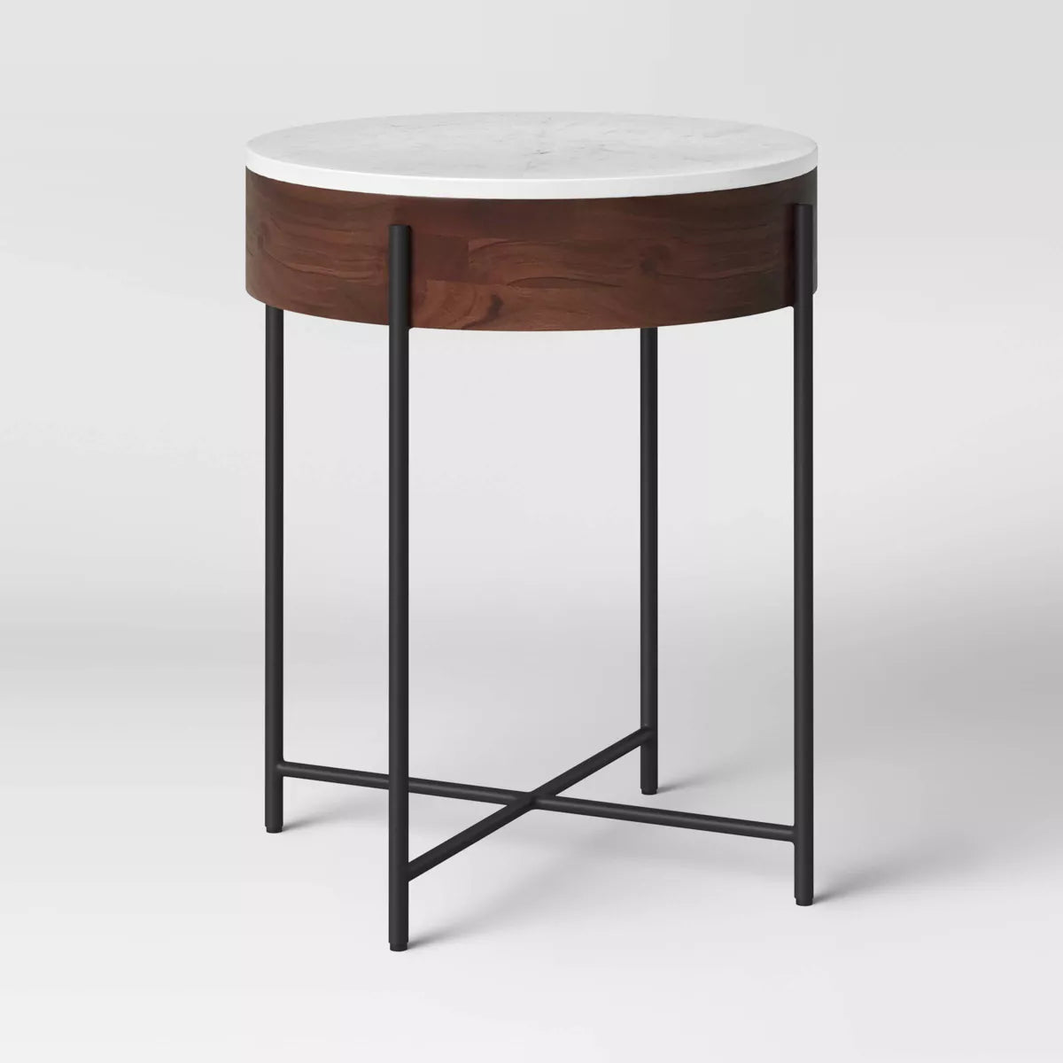 Birkdale Round Marble/Wood End Table White SHOWROOM ITEM