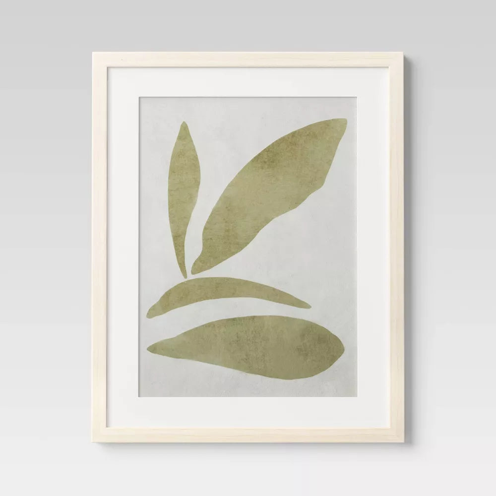 (Set of 2) Leaf Framed Wall Art Set Natural -Botanical Drawing, Beige Frame, Vertical Display
