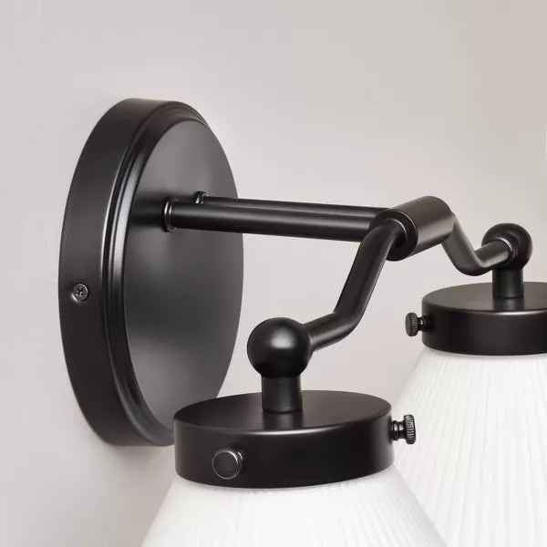 Reeded Milk Glass 2-Bulb Vanity Wall Sconce