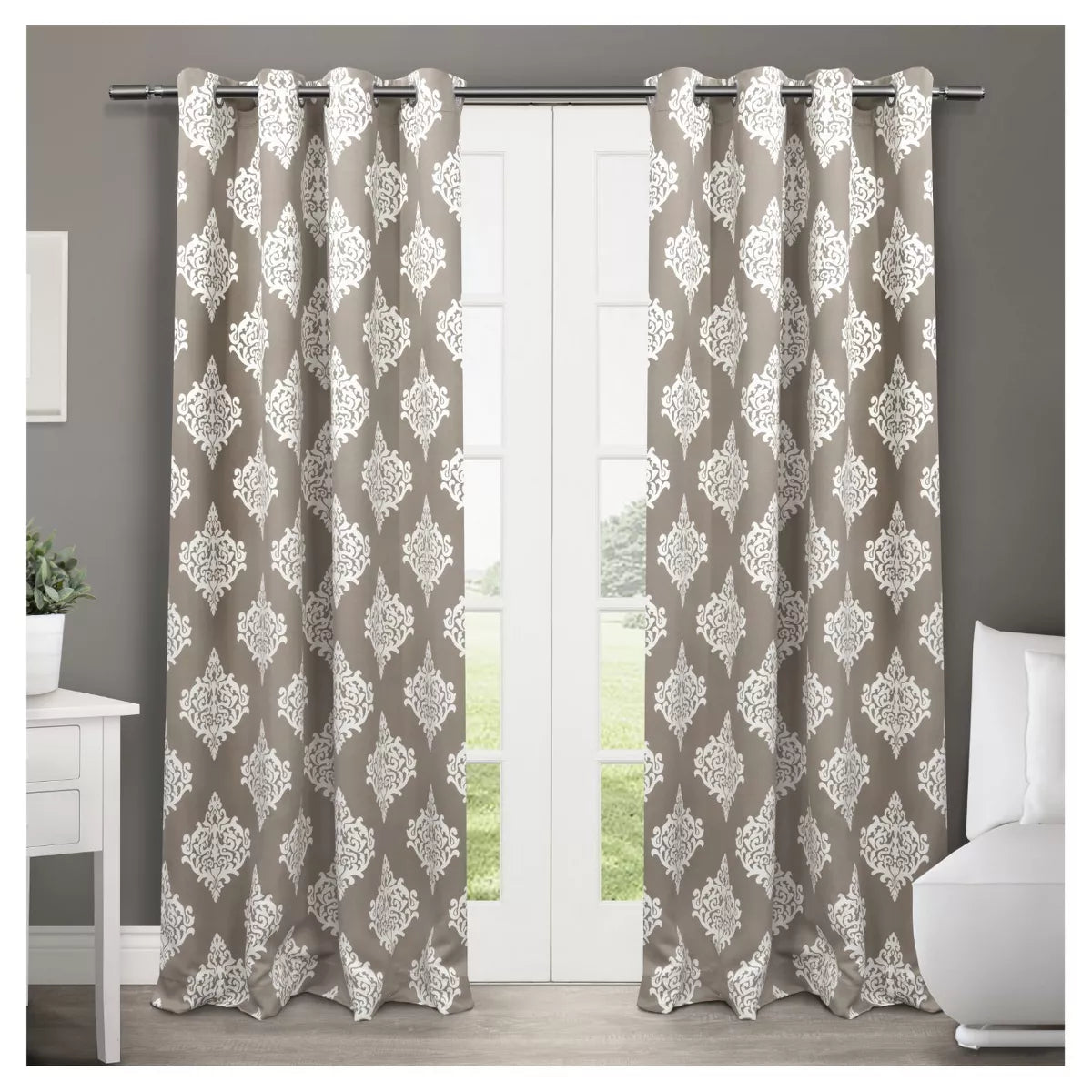 Pair Medallion Blackout Thermal Grommet Top Window Curtain Panels