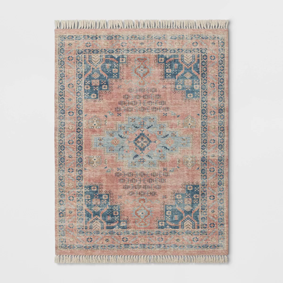 Fringed Medallion Area Rug Rust