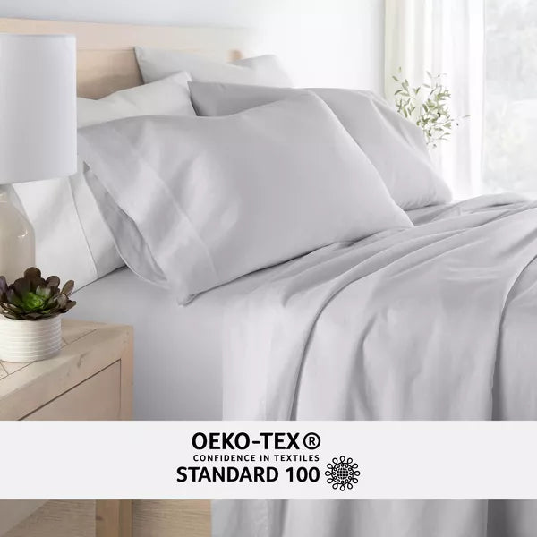 300 Thread Count 100% Cotton 4 Piece Solid Sheet Set Sateen Weave - King