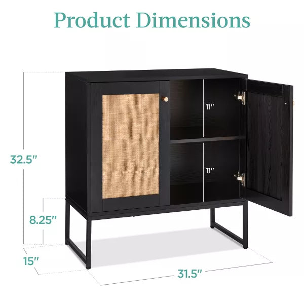 2-Door Rattan Storage Cabinet, Accent Furniture, Cupboard w/ Non-Scratch Foot Pads