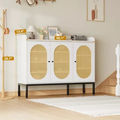 Shoe Cabinet with 3 Rattan Doors, 7-Tier Shoe Storage Cabinet with Adjustable Shelves, Freestanding Shoe Storage Organizer for Entryway, Natural
