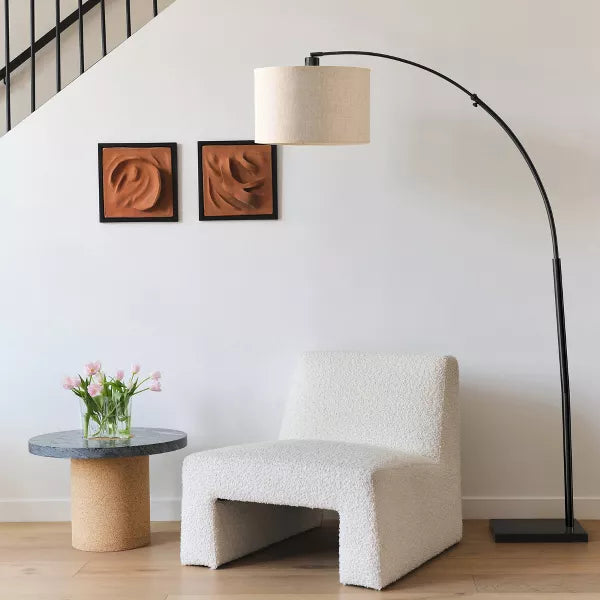 Logan Mid-Century Marble Base Arc Floor Lamp Matte Black