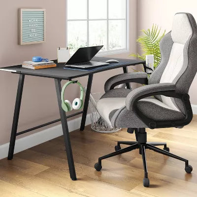 Gaming Dorm Desk with LED Lights and Headphone Holder