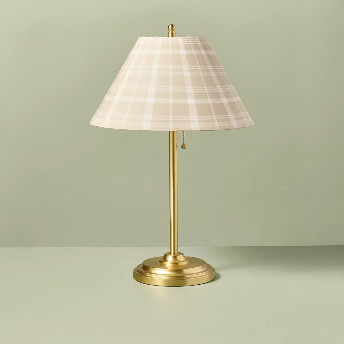 23" Brass Accent Table Lamp with Classic Plaid Shade Cream/Tan SHOWROOM ITEM