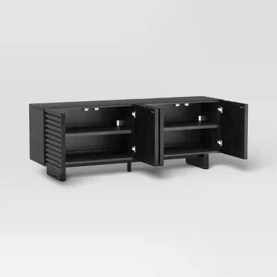 Fluted TV Stand Black - Entertainment Center with Adjustable Shelves