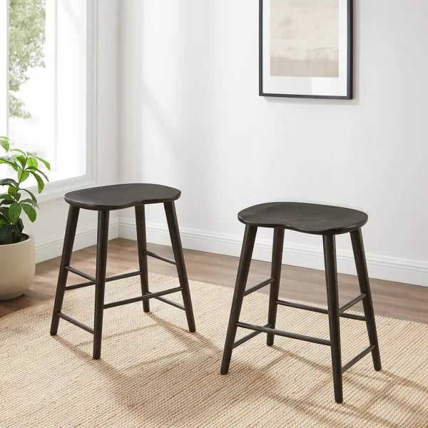Maddox 2pc Counter Height Barstool Set Slate: Rubberwood Frame, Seat, Backless Design