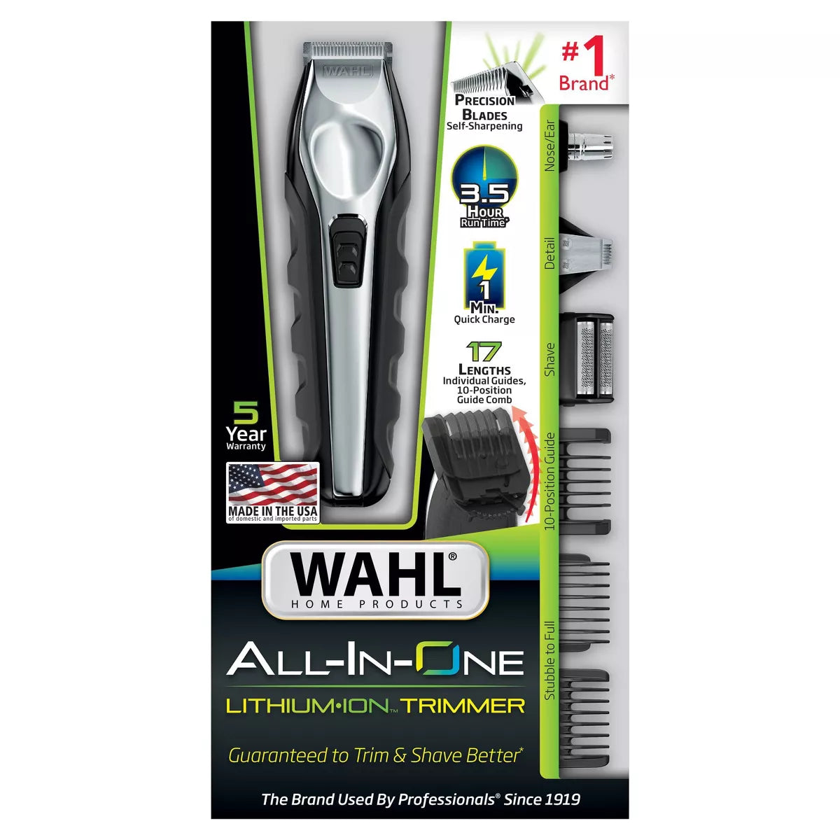 Lithium Ion All In One Cordless Rechargeable Electric Beard Trimmer, Shaver, Detailer, and Nose Trimmer for Men