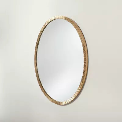 Pleated Brass Round Wall Mirror Antique Finish