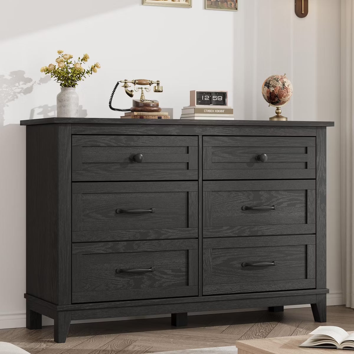 6-Drawer Dresser, Wooden Chest of Drawers, Freestanding Storage Cabinet