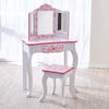 2pc Gisele Giraffe Print Kids' Wooden Vanity Set Pink/White: Toddler Vanity, Childrens Bedroom Furniture