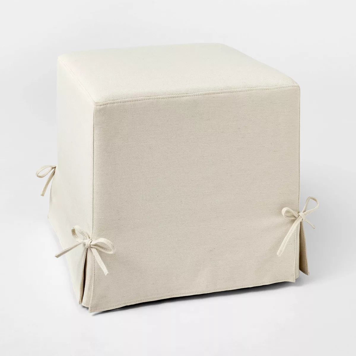 Lynwood Slipcover Cube Ottoman with Tie Details Cream - Threshold™ designed w/Studio McGeeSHOWROOM ITEM