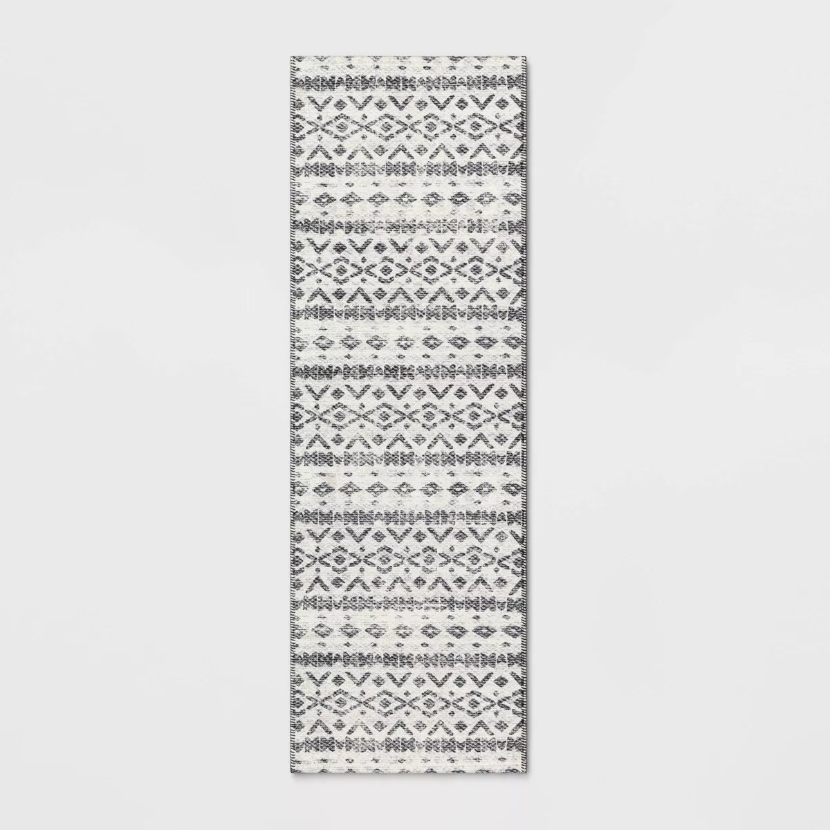 Washable Luna Aztec Diamond Printed Rug Black 2'4"x7'