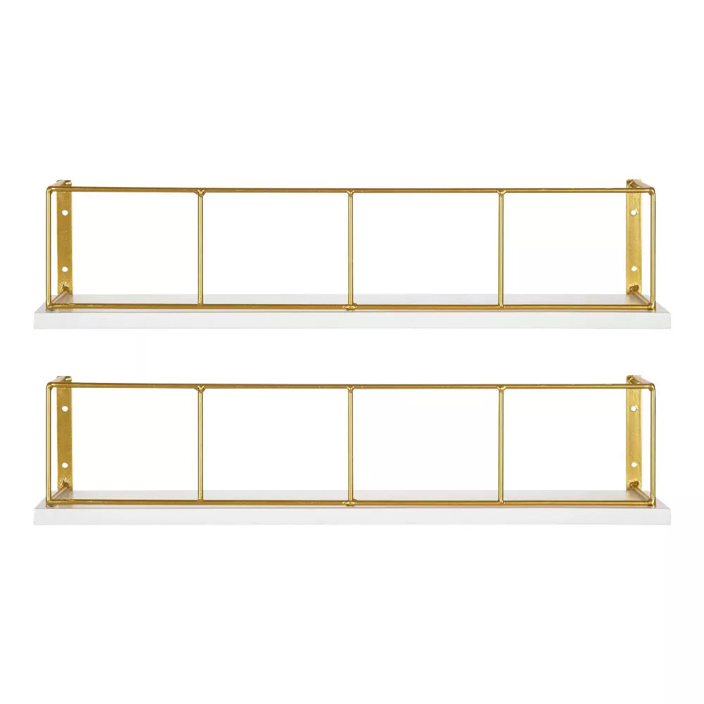 2pk Benbrook Wood and Metal Wall Shelf Set White