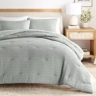 Waffle Textured Comforter Set All Season Down-Alternative Ultra Soft Puffy Bedding - Full/Queen