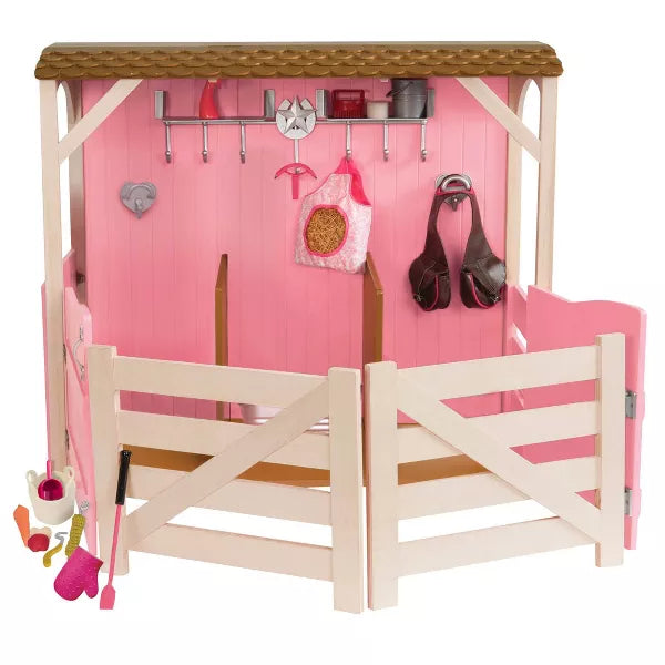 Horse Barn Playset for Dolls - Saddle Up Stables - Pink – Salvage & Co Indy