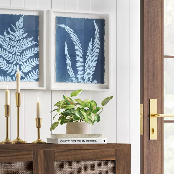 (Set of 2) Float Mount Plant Print Framed Wall Poster Set White: Vertical Canvas Art, Hardwood Frame