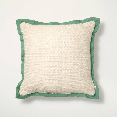 Textured Woven Flange Detail Indoor/Outdoor Square Throw Pillow